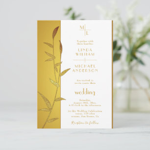 Luxury Gold Calligraphy & Golden Leaves wedding Invitation