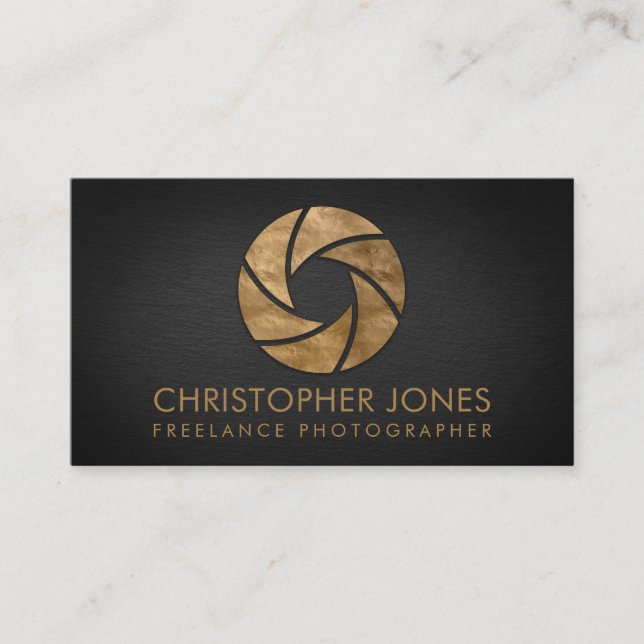 Luxury Gold Camera Shutter Photographer Business Card (Front)