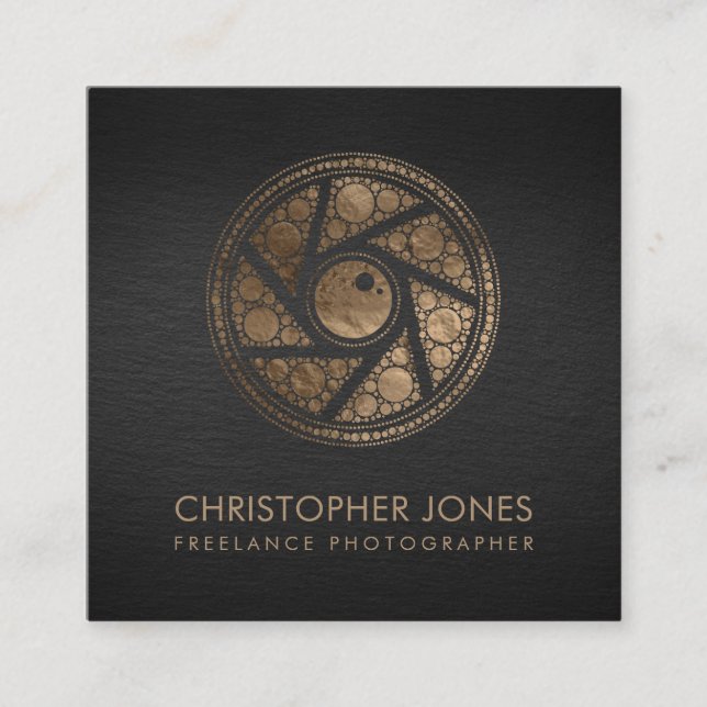 Luxury Gold Camera Shutter Photographer Square Business Card (Front)