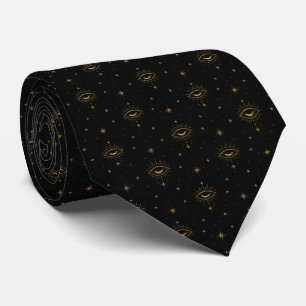 Luxury Gold Celestial Evil Eye Mystical Black Neck Tie