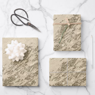 Luxury Gold Champagne Glitter Marble Customise Wrapping Paper Sheet