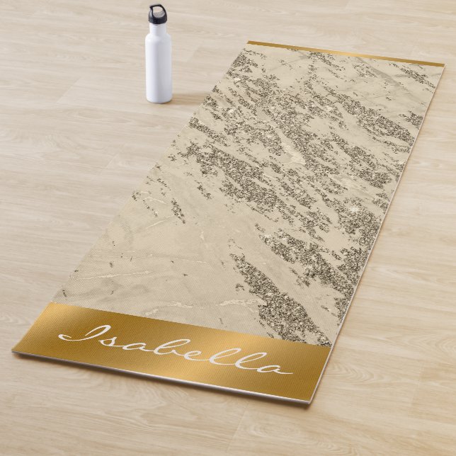 Luxury Gold Champagne Glitter Marble Customise Yoga Mat (In Situ)