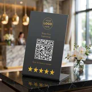 Luxury Gold Charcoal QR Code Review Feedback Pedestal Sign