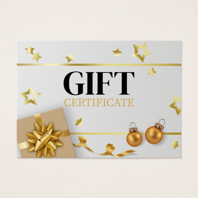 Luxury Gold Christmas Ball Stars Ribbon Gift Card (Front)
