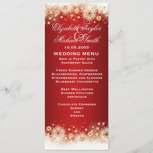 Luxury Gold Christmas Lace Wedding Menu (Front)