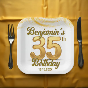 Luxury Gold Confetti 35th Birthday Celebration Paper Plate