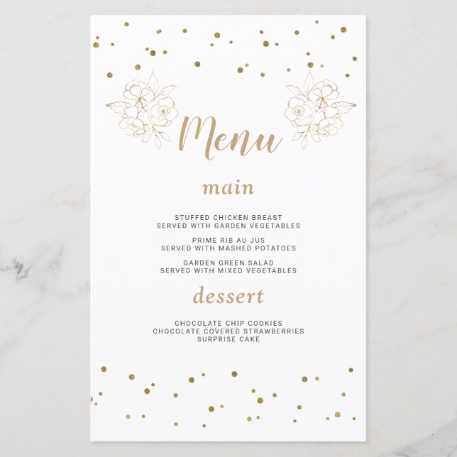 Luxury Gold Confetti 50th Wedding Anniversary Menu (Front)