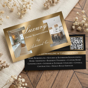 Luxury Gold Contractor Home Builder Photo QR Code Business Card