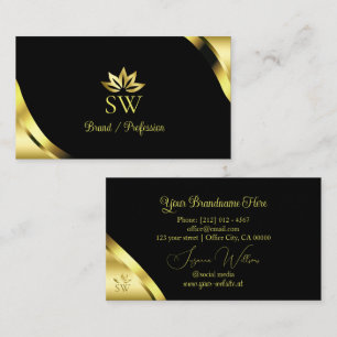 Luxury Gold Corners on Black with Monogram Business Card