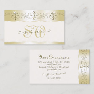 Luxury Gold Cream Ornate Sparkling Jewels Monogram Business Card