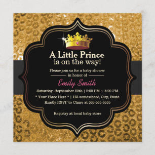 Luxury Gold Crown Little Prince Baby Shower Invitation