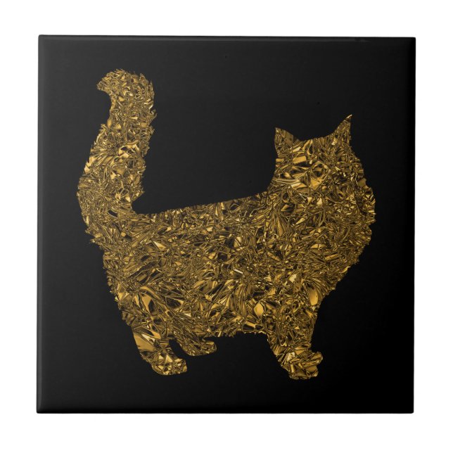 Luxury gold crushed metallic foil cat tile (Front)