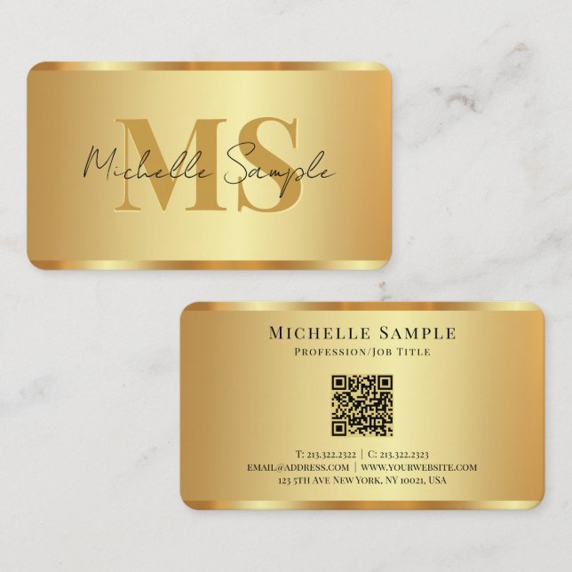 Luxury Gold Custom Typography Name QR Code Script Business Card (Front/Back)