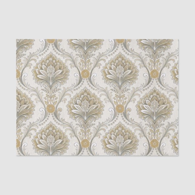 Luxury Gold Damask Seamless Floral Design Pattern Tissue Paper (Front)