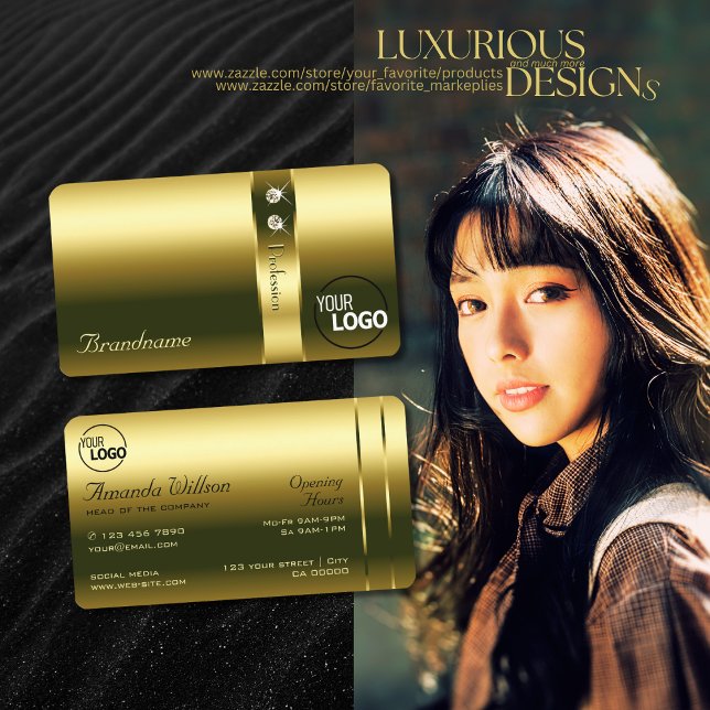 Luxury Gold Decoration Shimmering Jewels add Logo Business Card (Creator Uploaded)