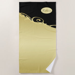 Luxury gold decorative on gold & black, Monogram Beach Towel