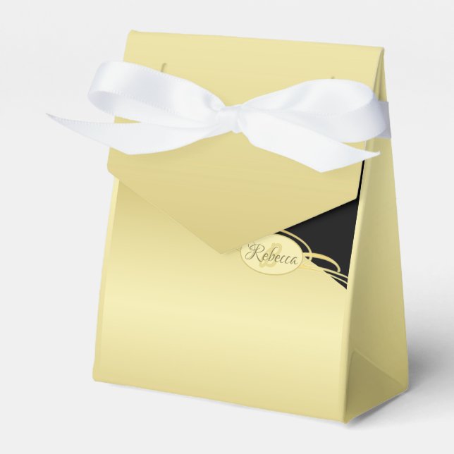 Luxury gold decorative on gold & black, Monogram, Favour Box (Front Side)