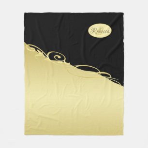 Luxury gold decorative on gold & black, Monogram Fleece Blanket