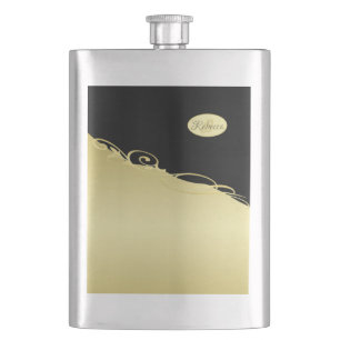 Luxury gold decorative on gold & black, Monogram Hip Flask