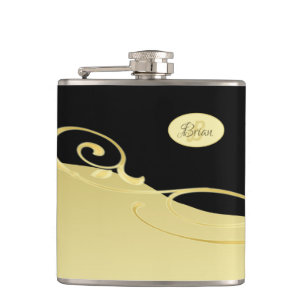 Luxury gold decorative on gold & black, Monogram Hip Flask