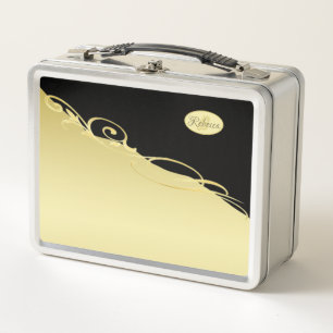 Luxury gold decorative on gold & black, Monogram Metal Lunch Box