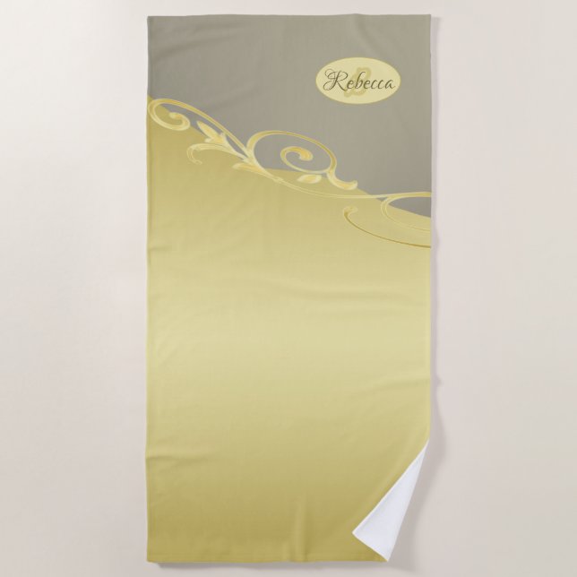 Luxury gold decorative on gold & silver, Monogram  Beach Towel (Front)