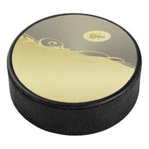 Luxury gold decorative on gold & silver, Monogram Hockey Puck