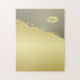 Luxury gold decorative on gold & silver, Monogram Jigsaw Puzzle