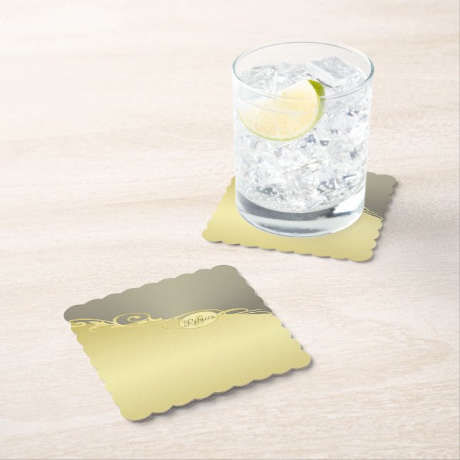 Luxury gold decorative on gold & silver, Monogram  Paper Coaster (Insitu)
