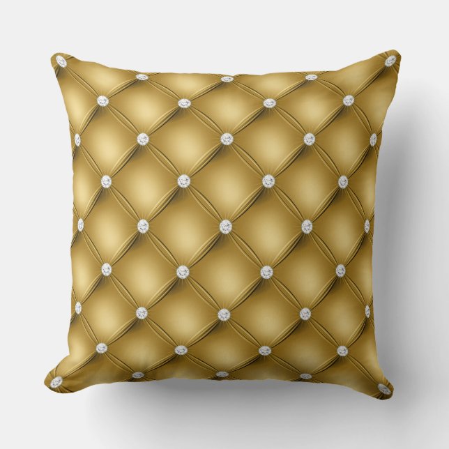 Luxury Gold Diamond Tufted Pattern Cushion (Front)