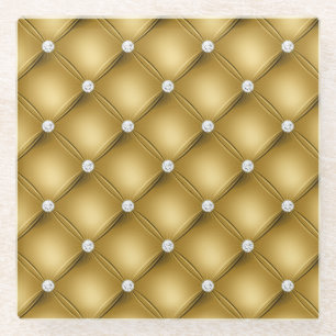 Luxury Gold Diamond Tufted Pattern Glass Coaster