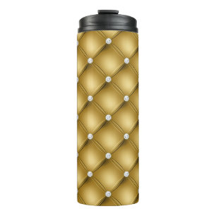 Luxury Gold Diamond Tufted Pattern Thermal Tumbler