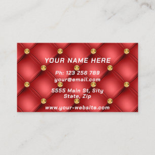 Luxury Gold Diamonds Tufted Red Business Card