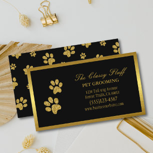 Luxury Gold Dog Pet Grooming Paw Print Business Card