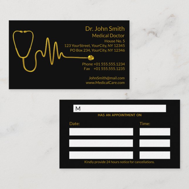 Luxury Gold ECG Wave Stethoscope EKG Line Medical Appointment Card (Front/Back)