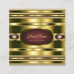 Luxury Gold Effect with Burgundy and Faux Diamonds Square Business Card