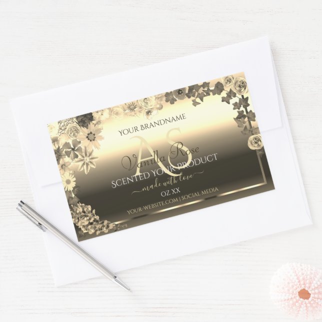 Luxury Gold Elegant Floral Product Labels Monogram (Envelope)