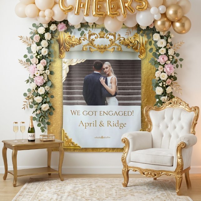 Luxury Gold Engagement Party Backdrop Tapestry (Creator Uploaded)