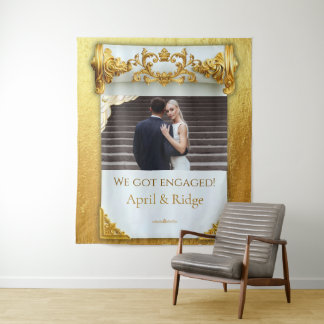 Luxury Gold Engagement Party Backdrop Tapestry