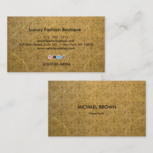 Luxury Gold Fashion Boutique Elegant Floral Business Card (Front/Back)