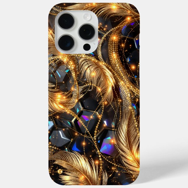 Luxury Gold Feathers and Gemstone Sparkle Pattern Case-Mate iPhone Case (Back)