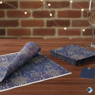 Luxury Gold Fireworks Navy Blue New Year's Party Tissue Paper