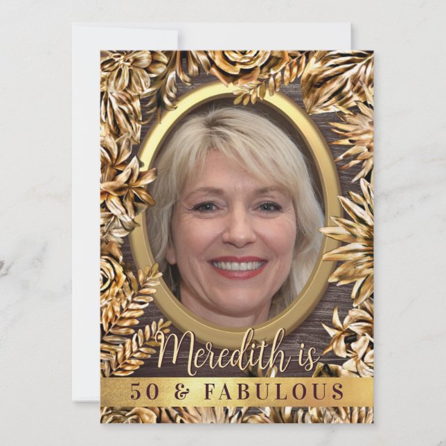    Luxury Gold Floral Custom Photo 50 And Fabulous Invitation (Front)