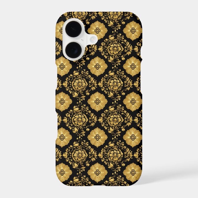 Luxury Gold Floral Damask Pattern On Black (Back)