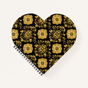Luxury Gold Floral Damask Pattern On Black Notebook