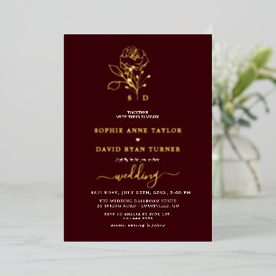 Luxury Gold Floral Deep Burgundy Monogram Wedding