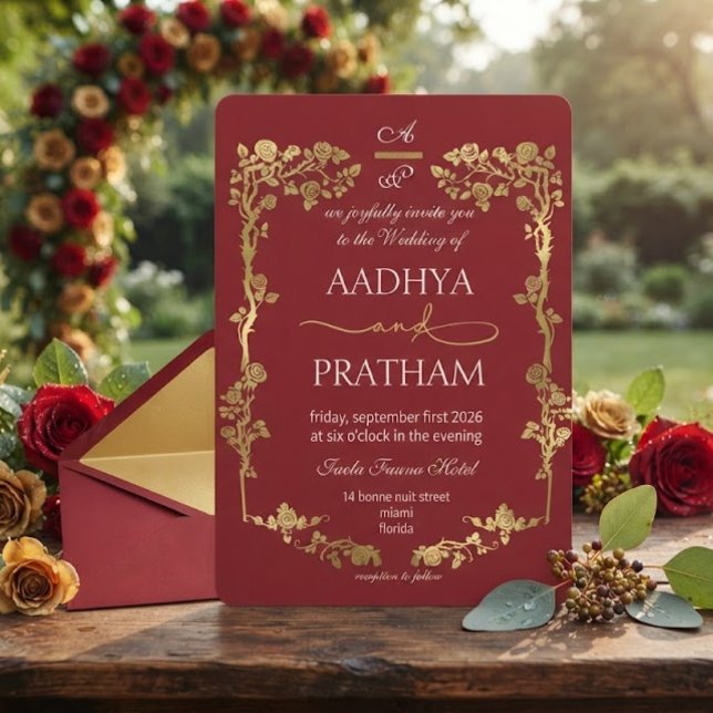Luxury Gold Floral Frame Wedding Invitation (Creator Uploaded)