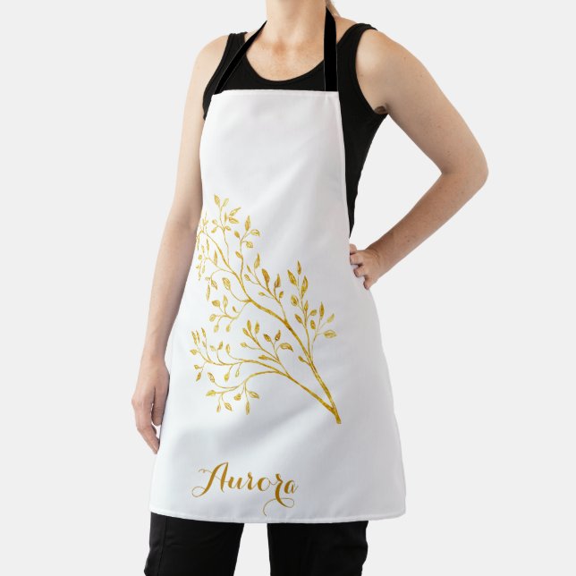 Luxury Gold Floral Glitter Typography Apron (Insitu)