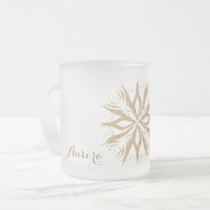 Luxury Gold Floral Glitter Typography Frosted Glass Coffee Mug