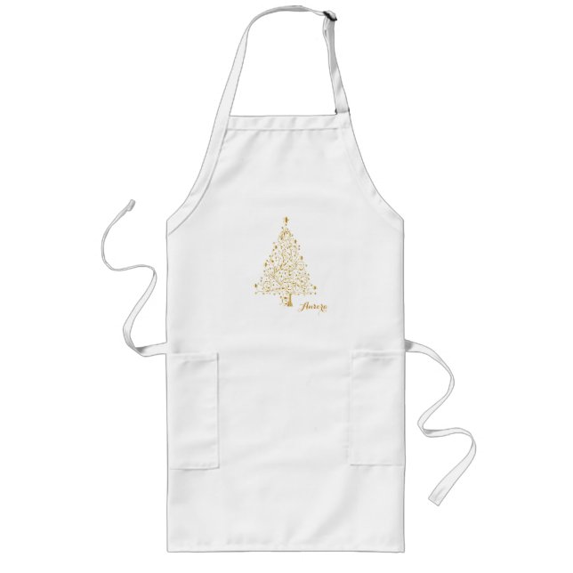 Luxury Gold Floral Glitter Typography Long Apron (Front)